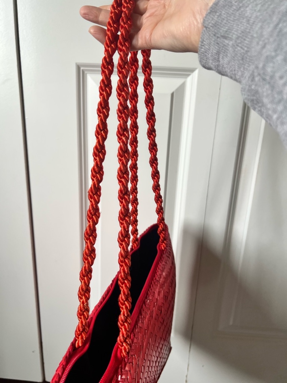 Vintage Red Woven Tote Bag with Decorative Fish and Shell Accents by Oggi Domani - Picture 10 of 14
